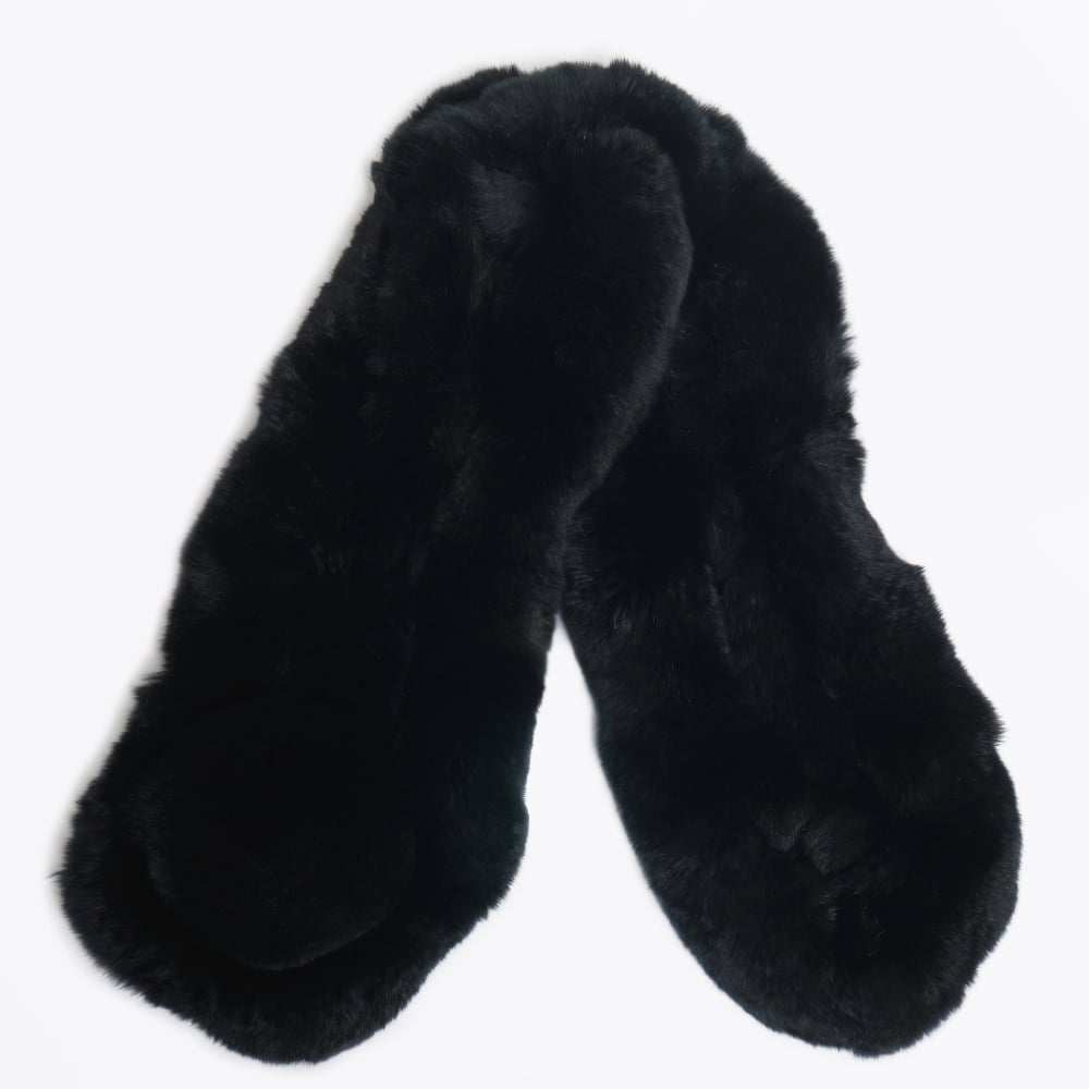 Rabbit Fur Pom Pom Scarf - Black