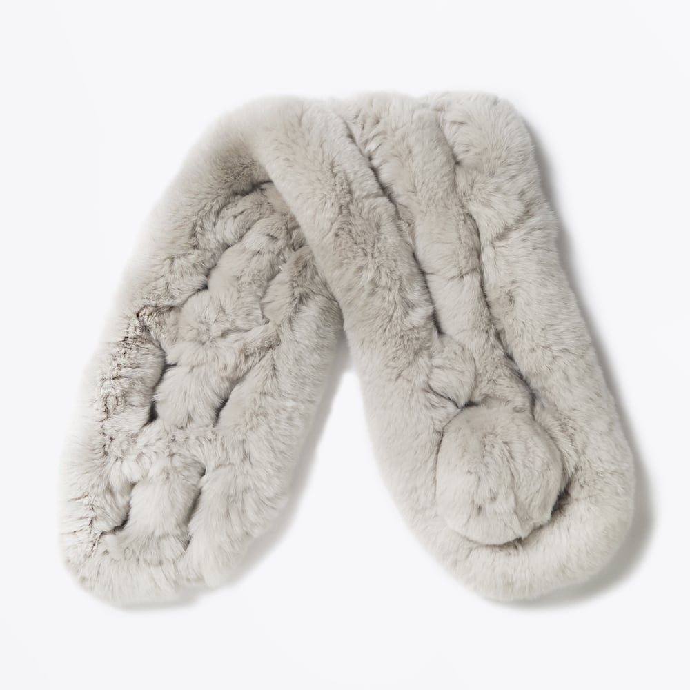Rabbit Fur Pom Pom Scarf - Grey