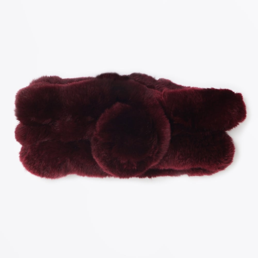 Rabbit Fur Pom Pom Scarf - Wine