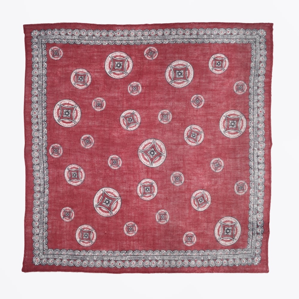 - Big Circle Print Pocket Square - Red