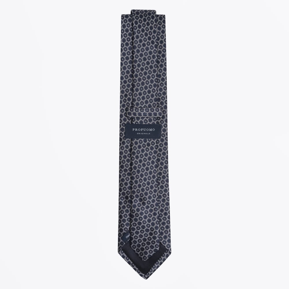 - Silk Woven Circle Pattern Tie - Navy