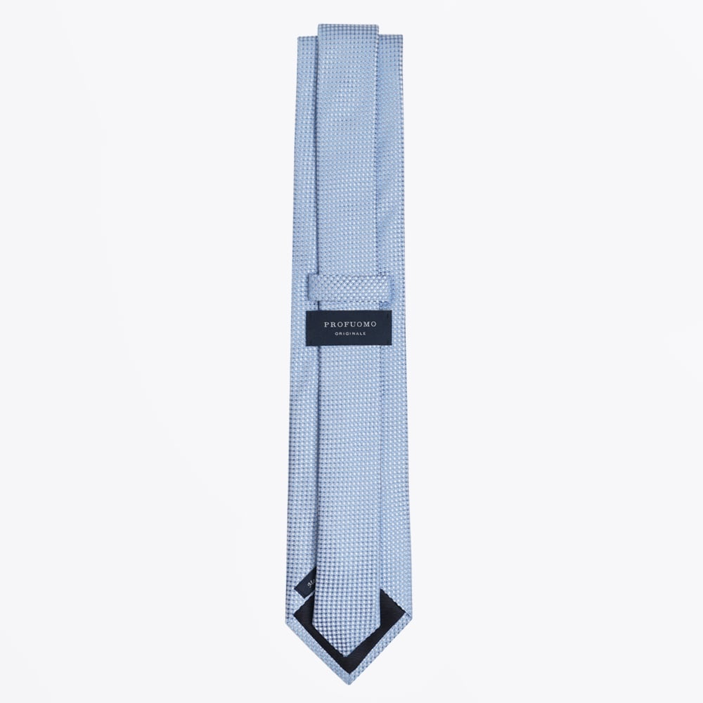 - Silk Woven Check Patterned Tie - Blue