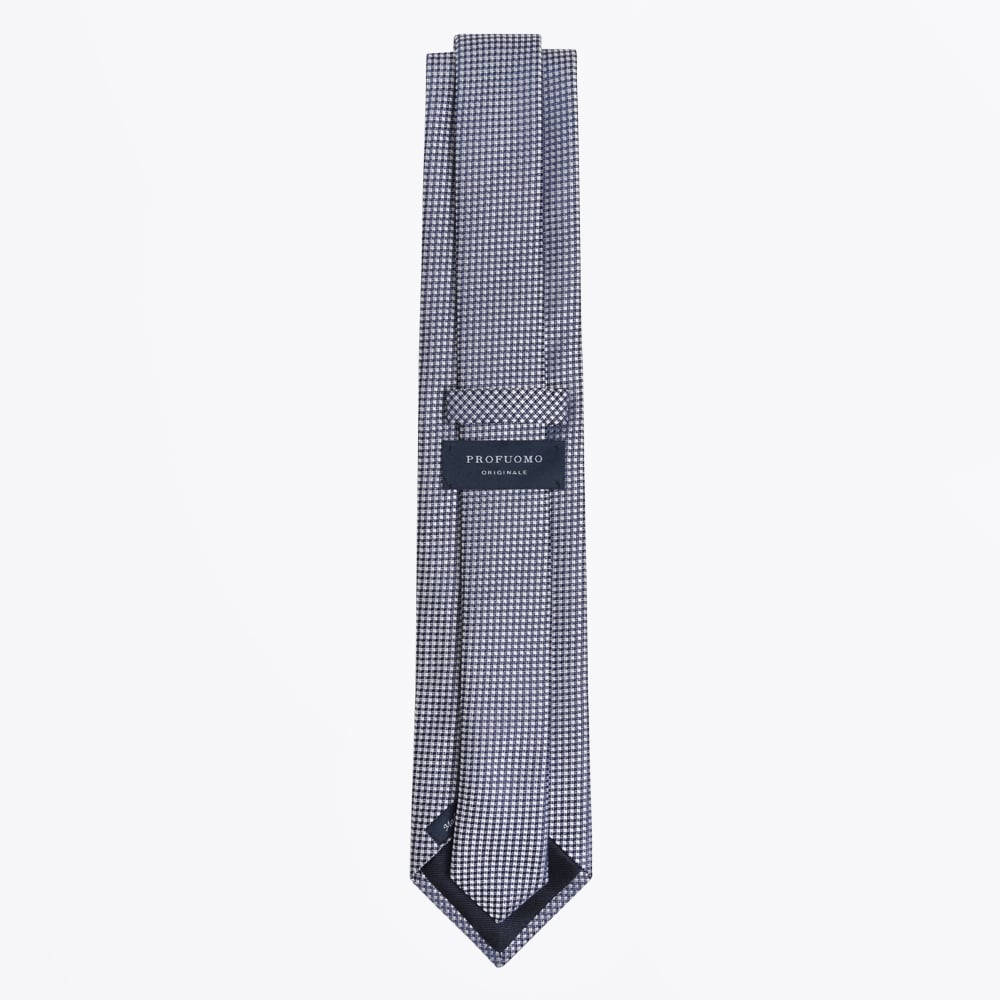 - Silk Woven Check Pattern Tie - Navy