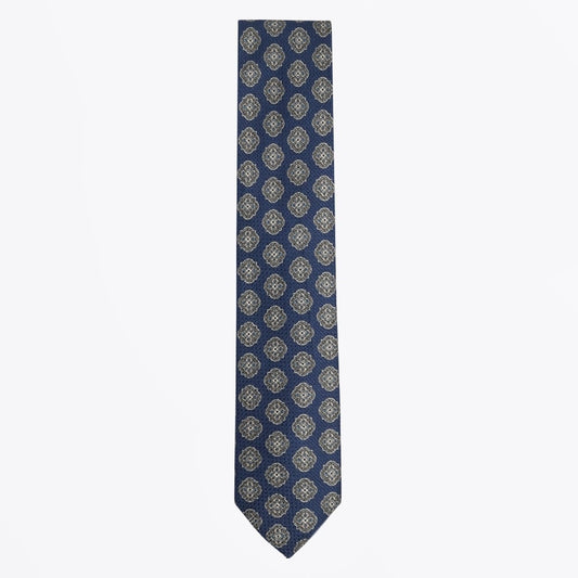 - Floral Cotton Viscose Mix Tie - Navy