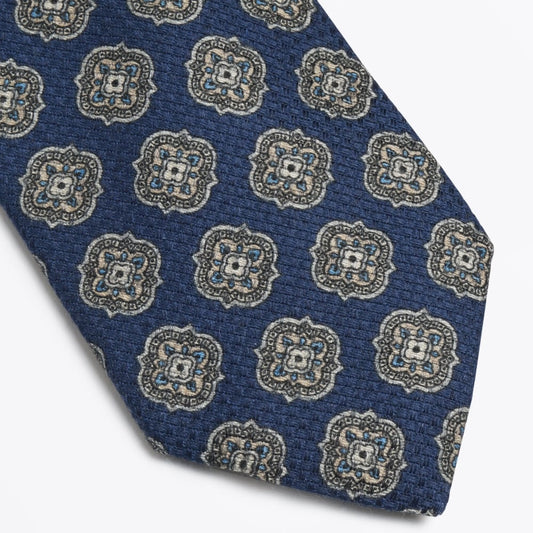- Floral Cotton Viscose Mix Tie - Navy