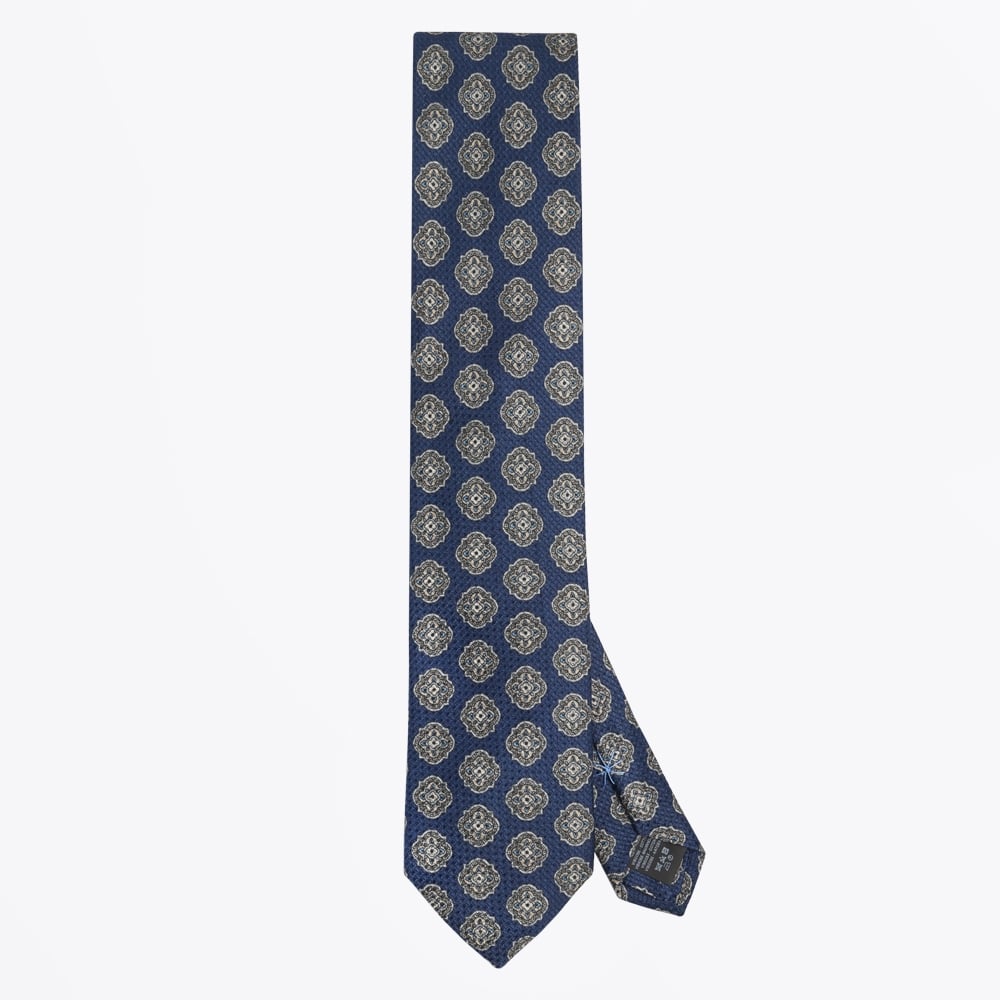 - Floral Cotton Viscose Mix Tie - Navy