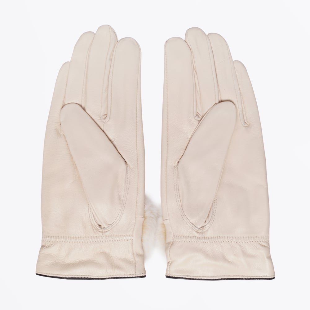 - Rabbit Fur Trim Gloves - Cream