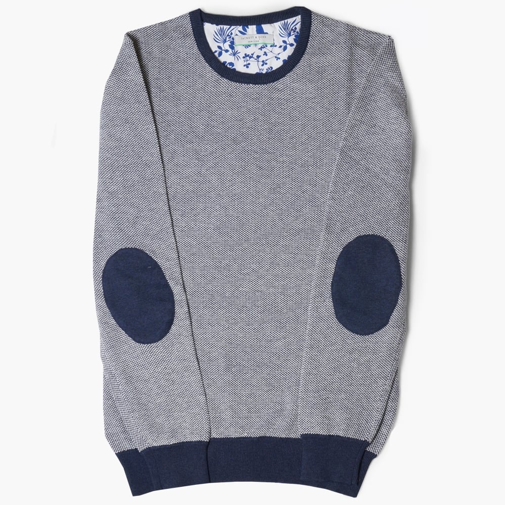 - Textured Crew Neck Jumper - Navy