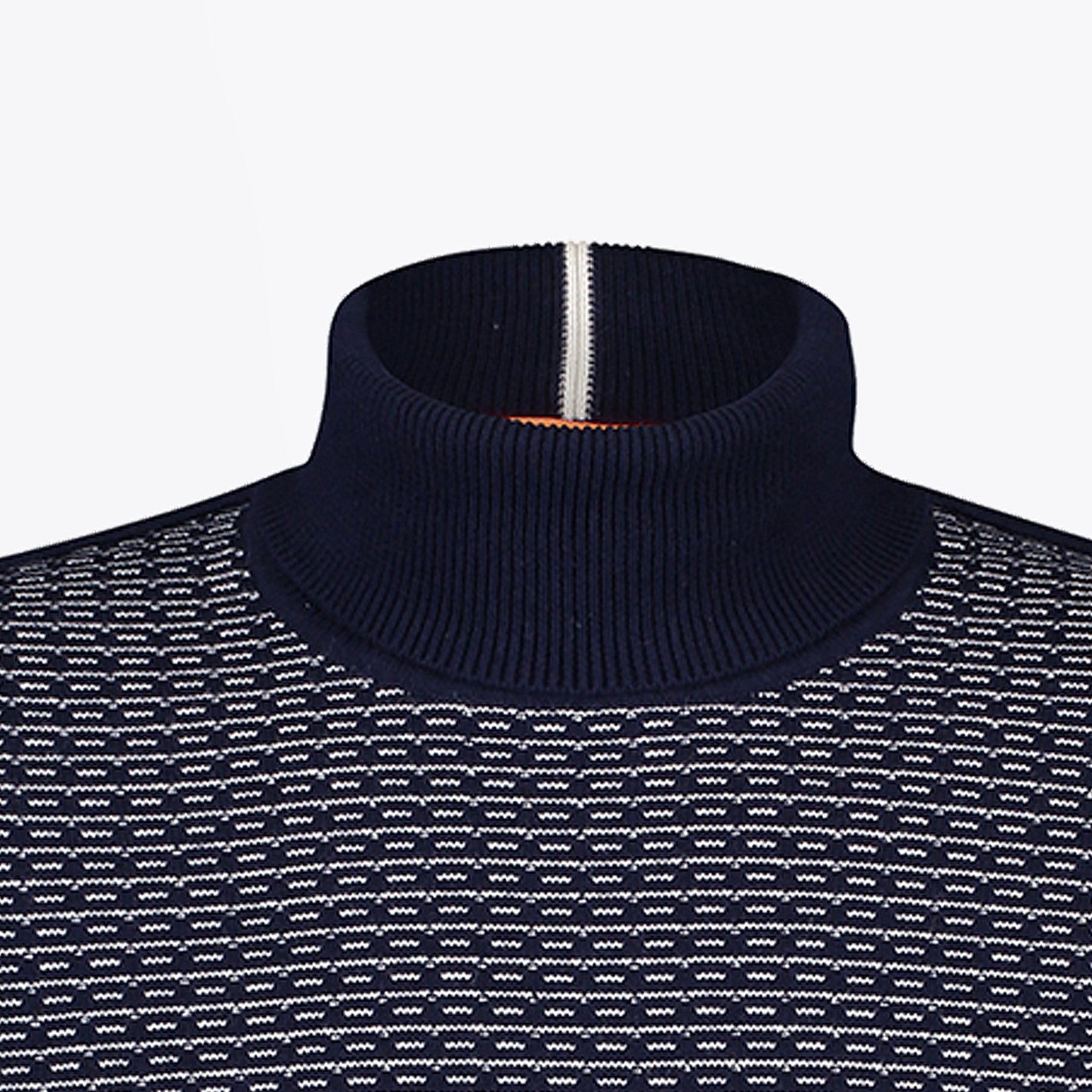 Geometric High Neck Knit - Navy