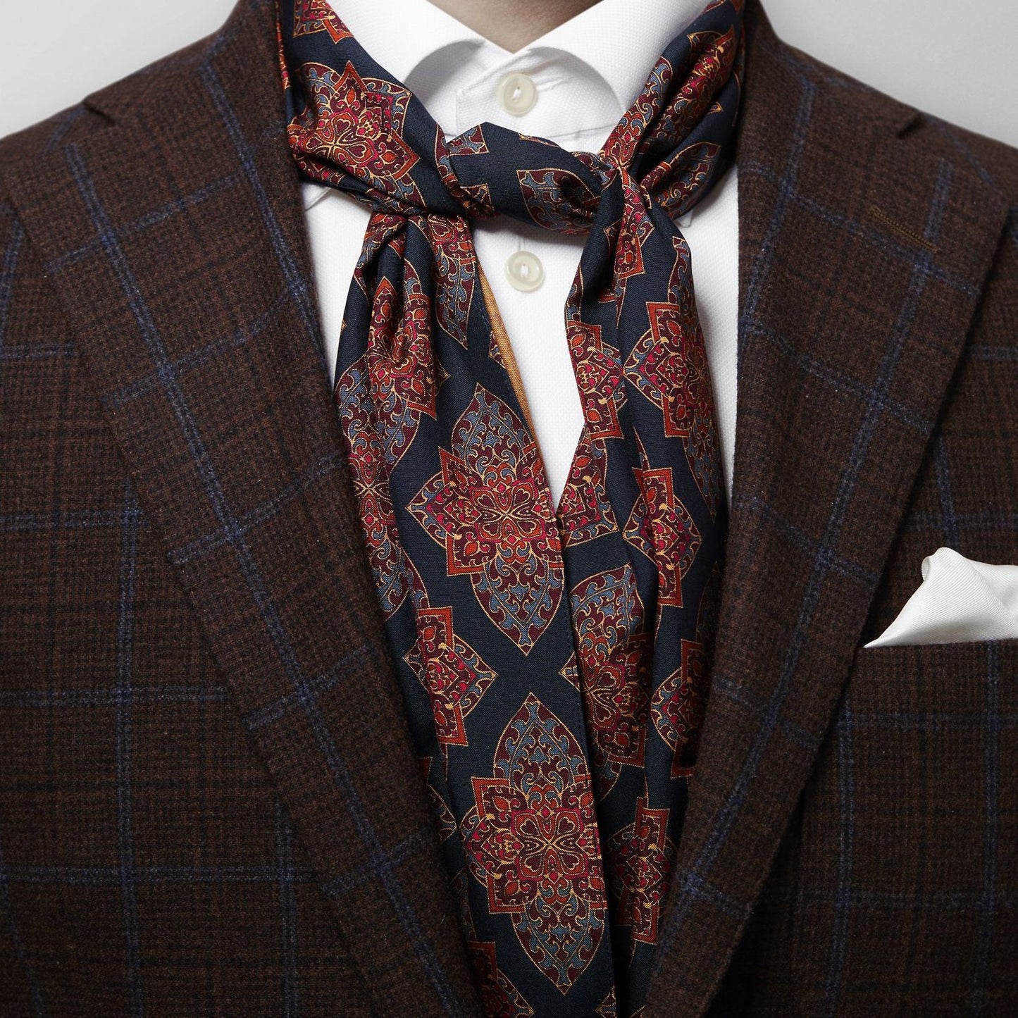 - Printed Medallion Scarf - Navy/Multi