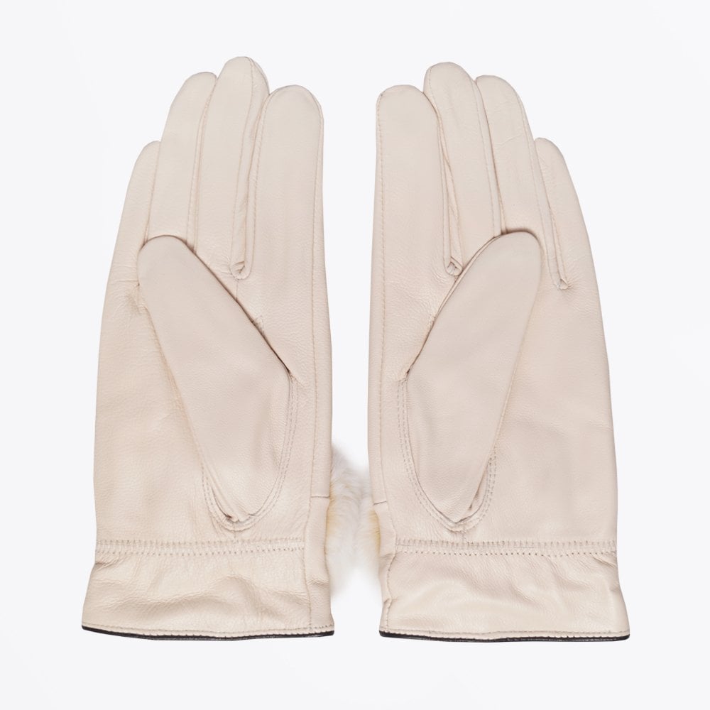 - Rabbit Fur Trim Gloves - Cream
