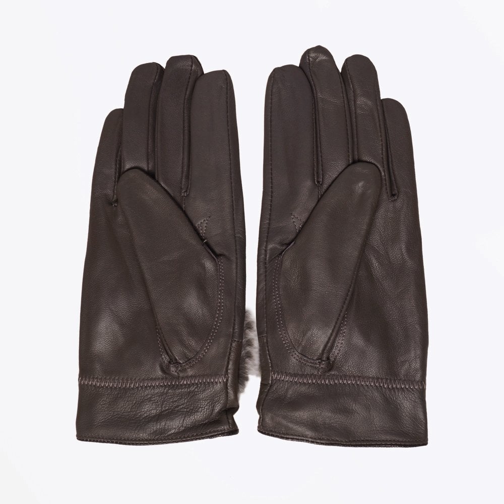 - Rabbit Fur Trim Gloves - Chocolate
