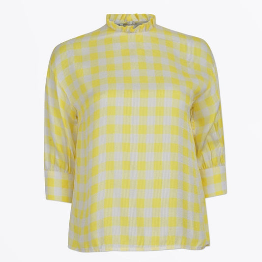 - Mere Frill Neck Top - Creamy Lemon Check