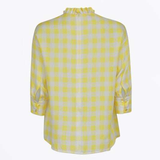 - Mere Frill Neck Top - Creamy Lemon Check