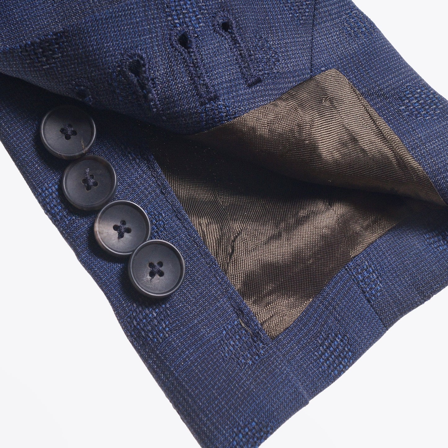 - Double Breasted Jacquard Wool Blazer - Navy