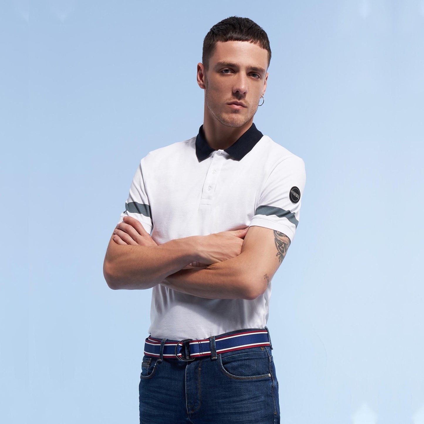 - Stripe Polo T-shirt - White