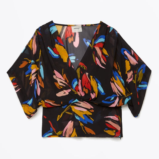 - Wide Sleeve Printed Blouse - Black/Multi