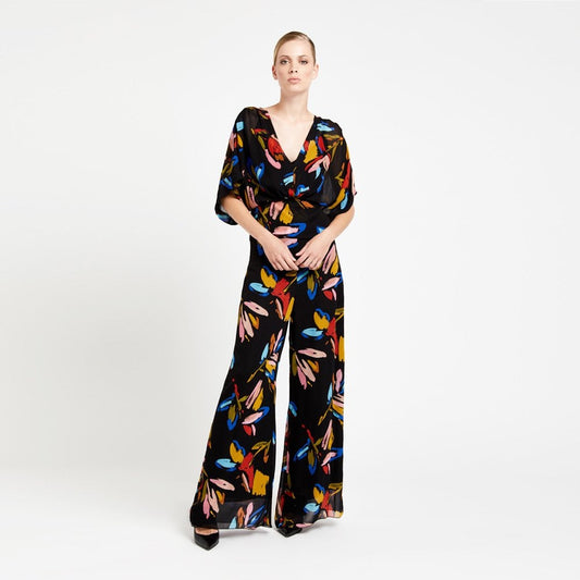 - Wide Sleeve Printed Blouse - Black/Multi