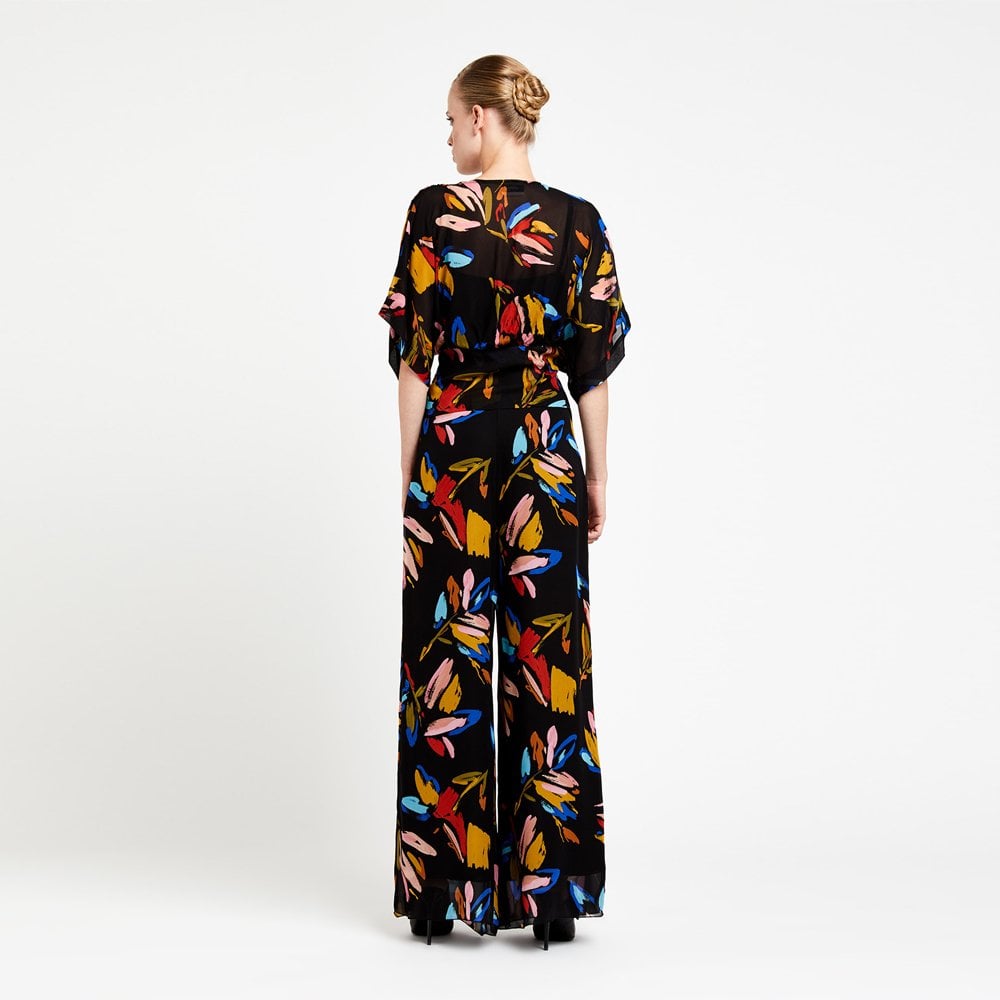 - Printed Palazzo Trousers - Black