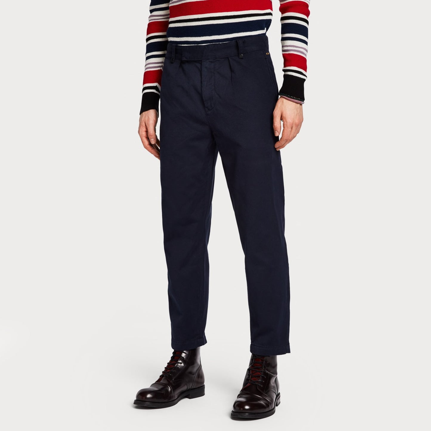 - Cotton Cropped Chinos - Navy