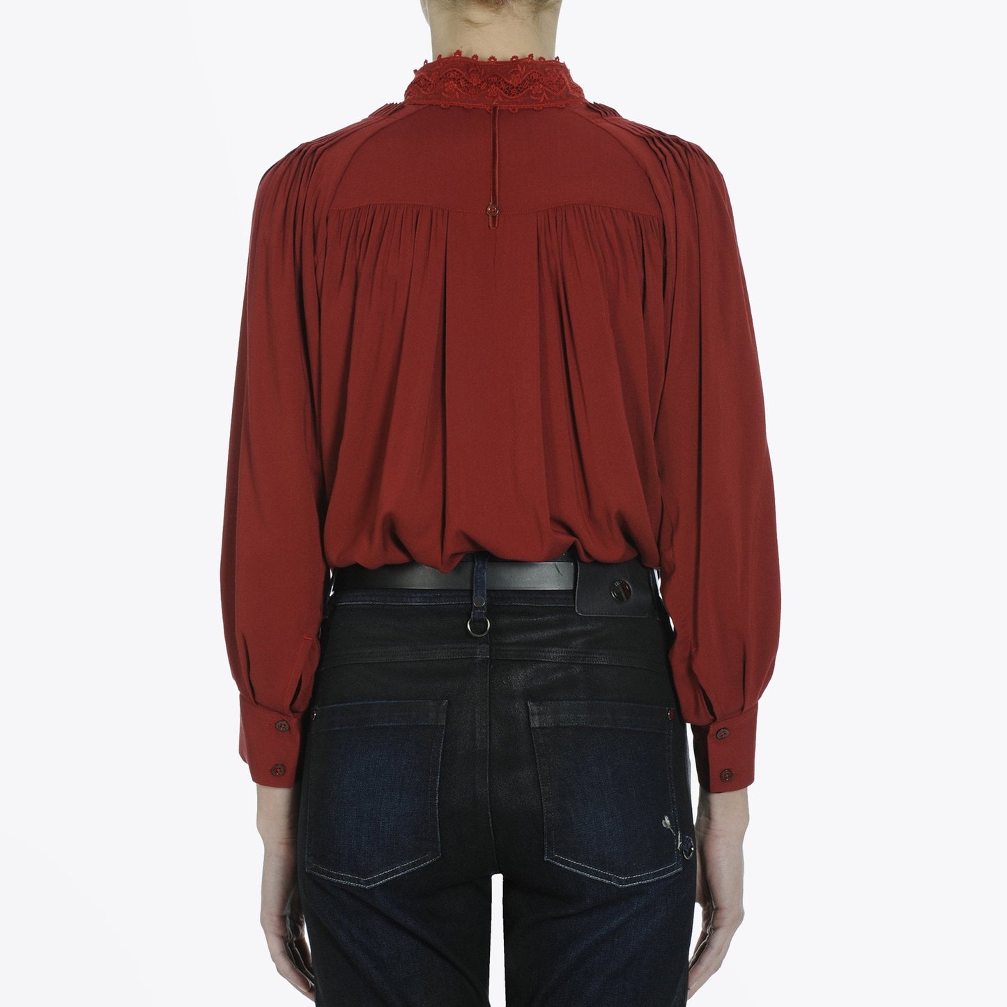 Memory - Tie-Neck Blouse - Deep Red