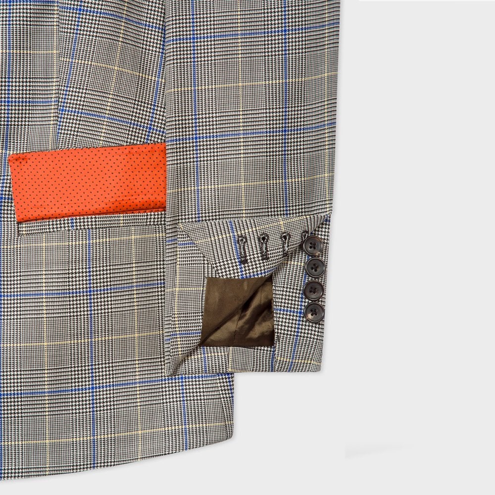 - Double Breasted Checked Wool Blazer - Grey