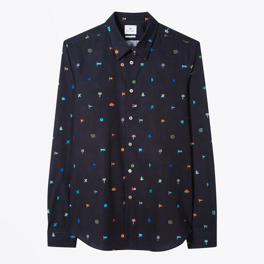 - 'Mini Flags' Printed Shirt - Dark Navy
