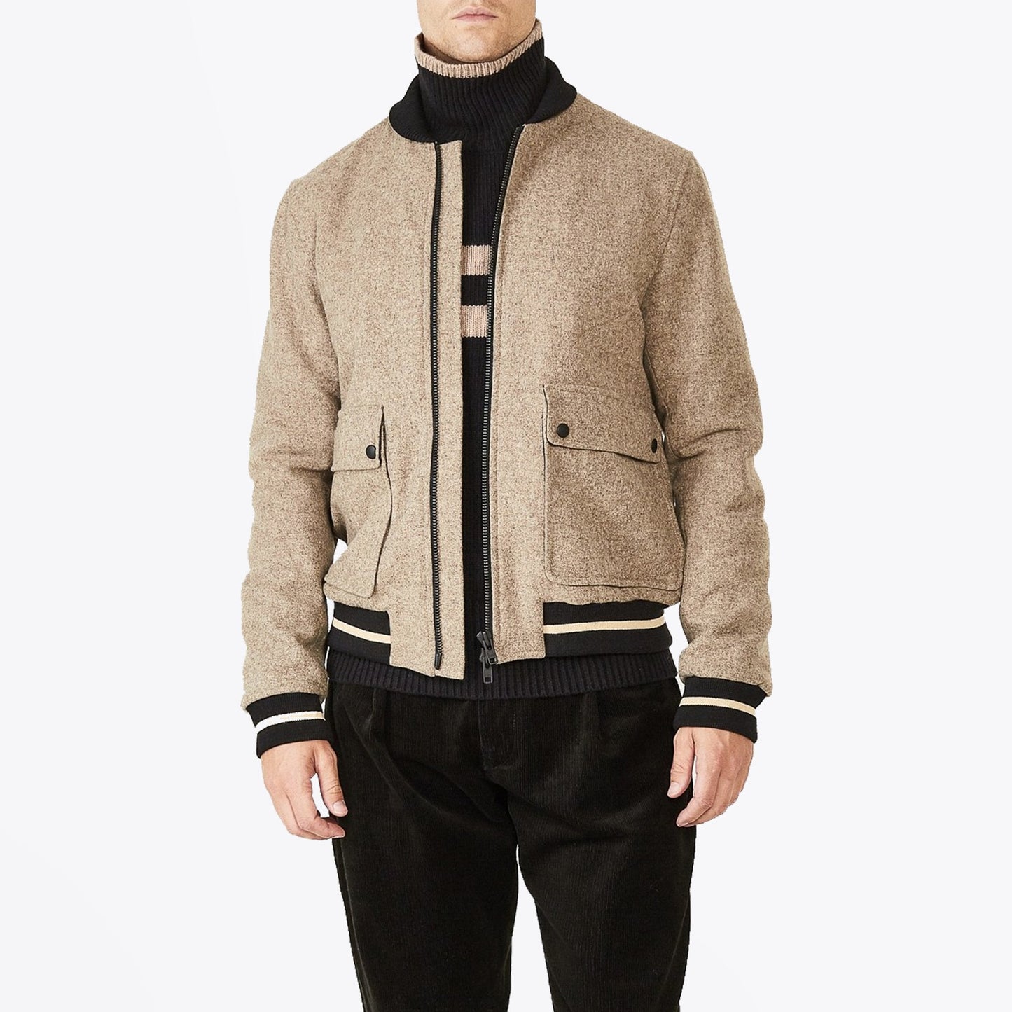 - Wool Bomber Jacket - Beige