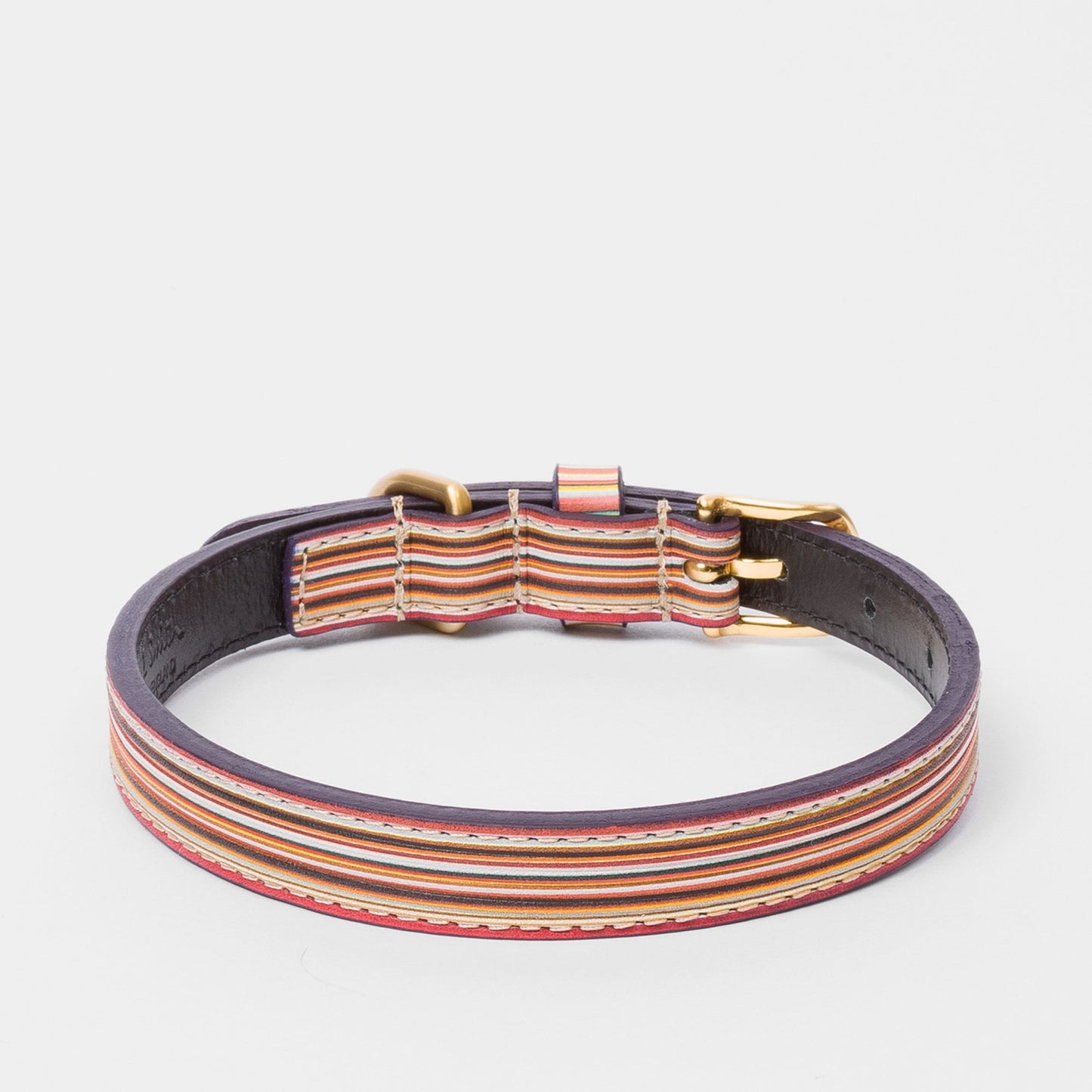 - Stripe Print Leather Dog Collar - Multi