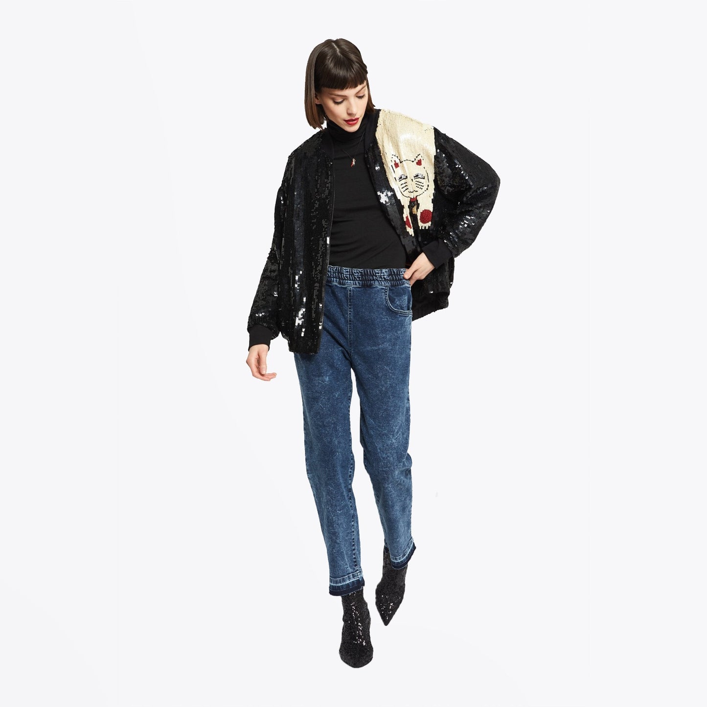 - Sequin Cat Jacket - Black