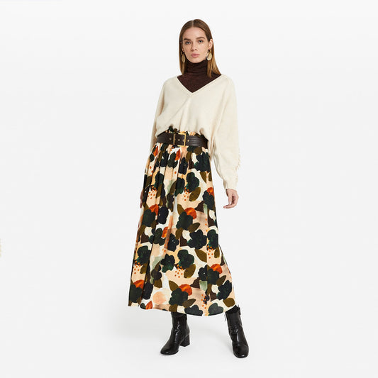 - V-Neck Gold Button Knit - Cream