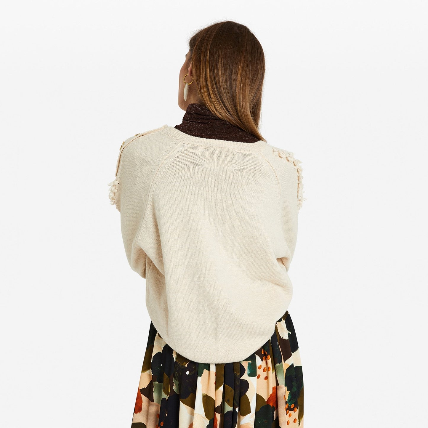 - V-Neck Gold Button Knit - Cream