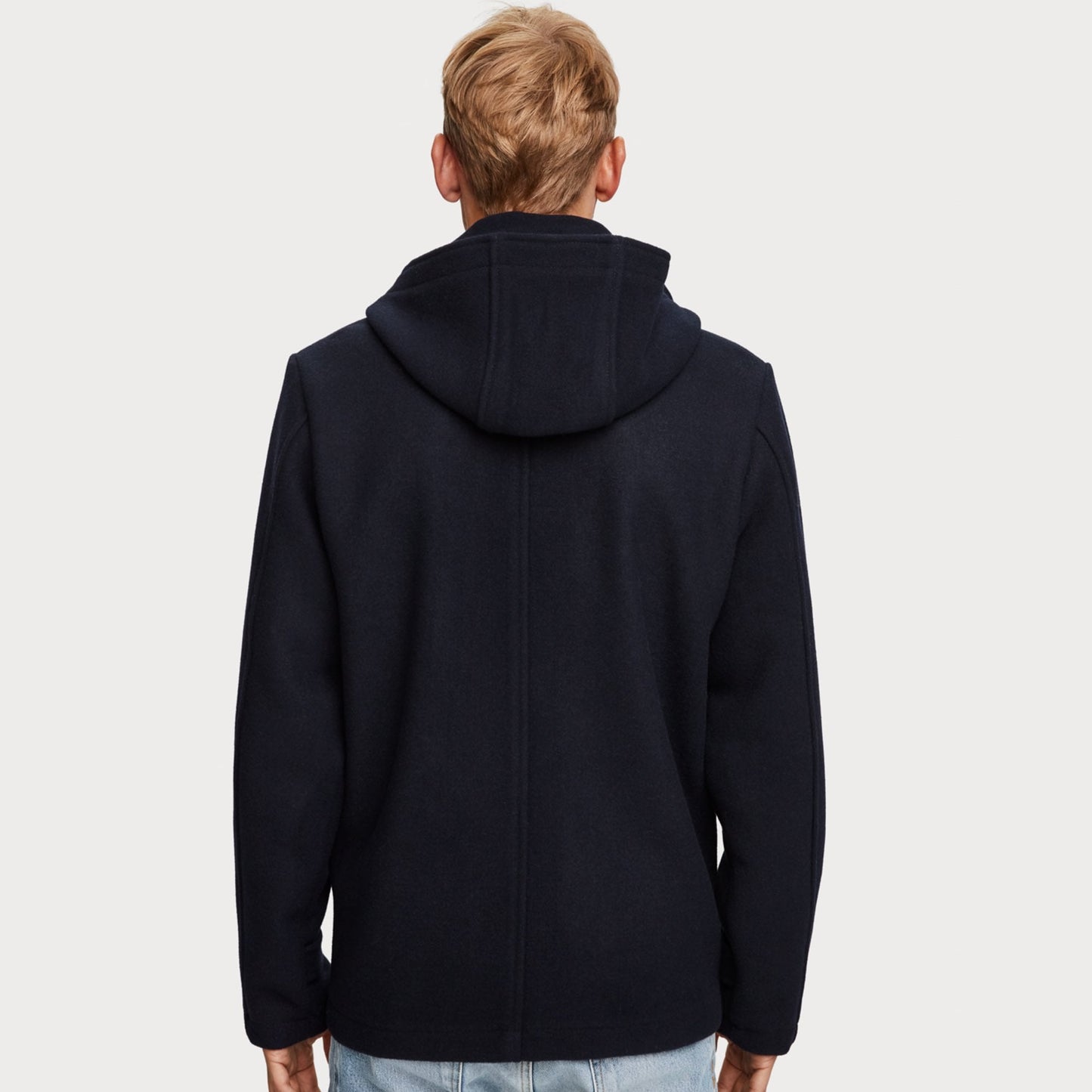 - Wool Blend Hooded Jacket - Navy