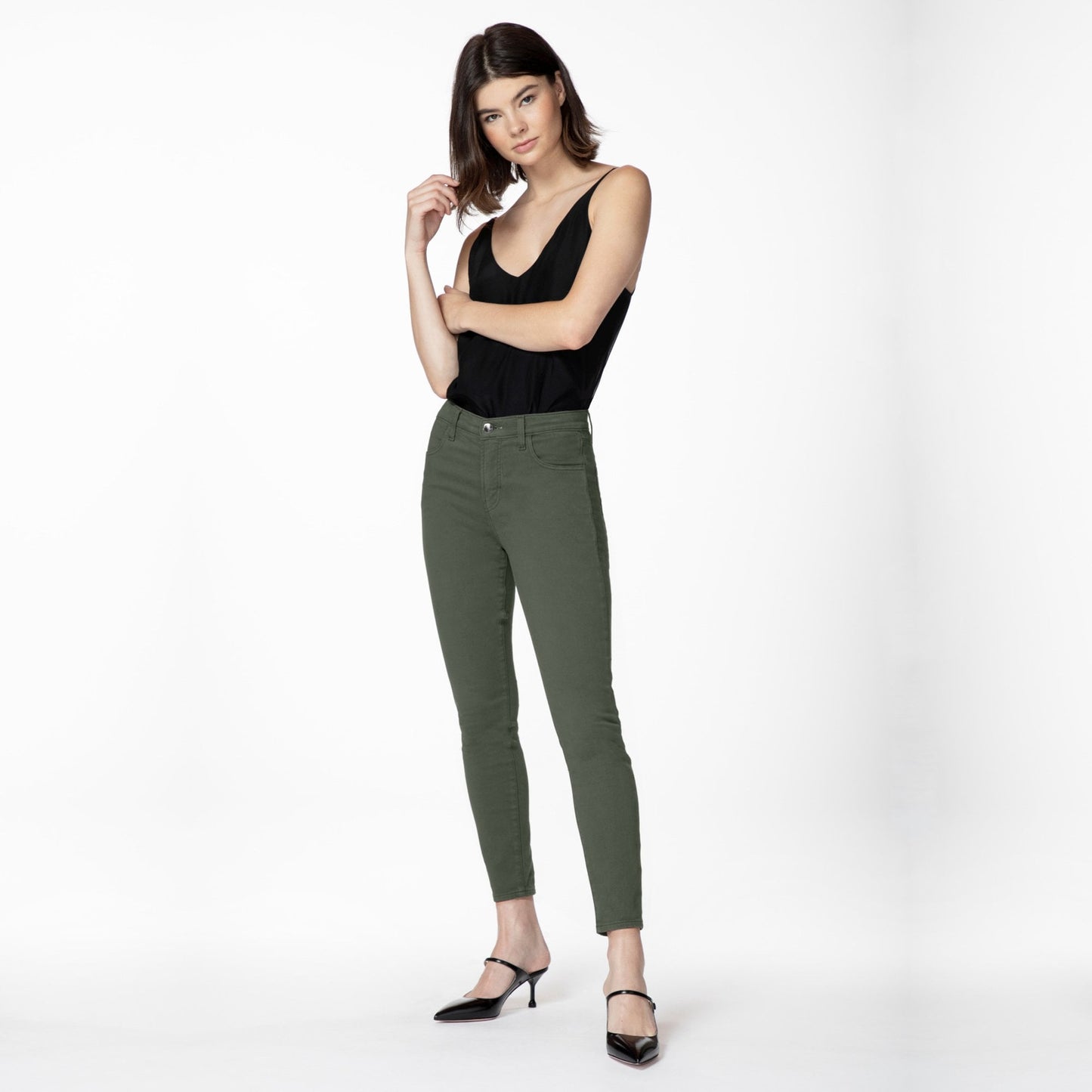 - Alana - High Rise Crop Skinny Jeans - Green