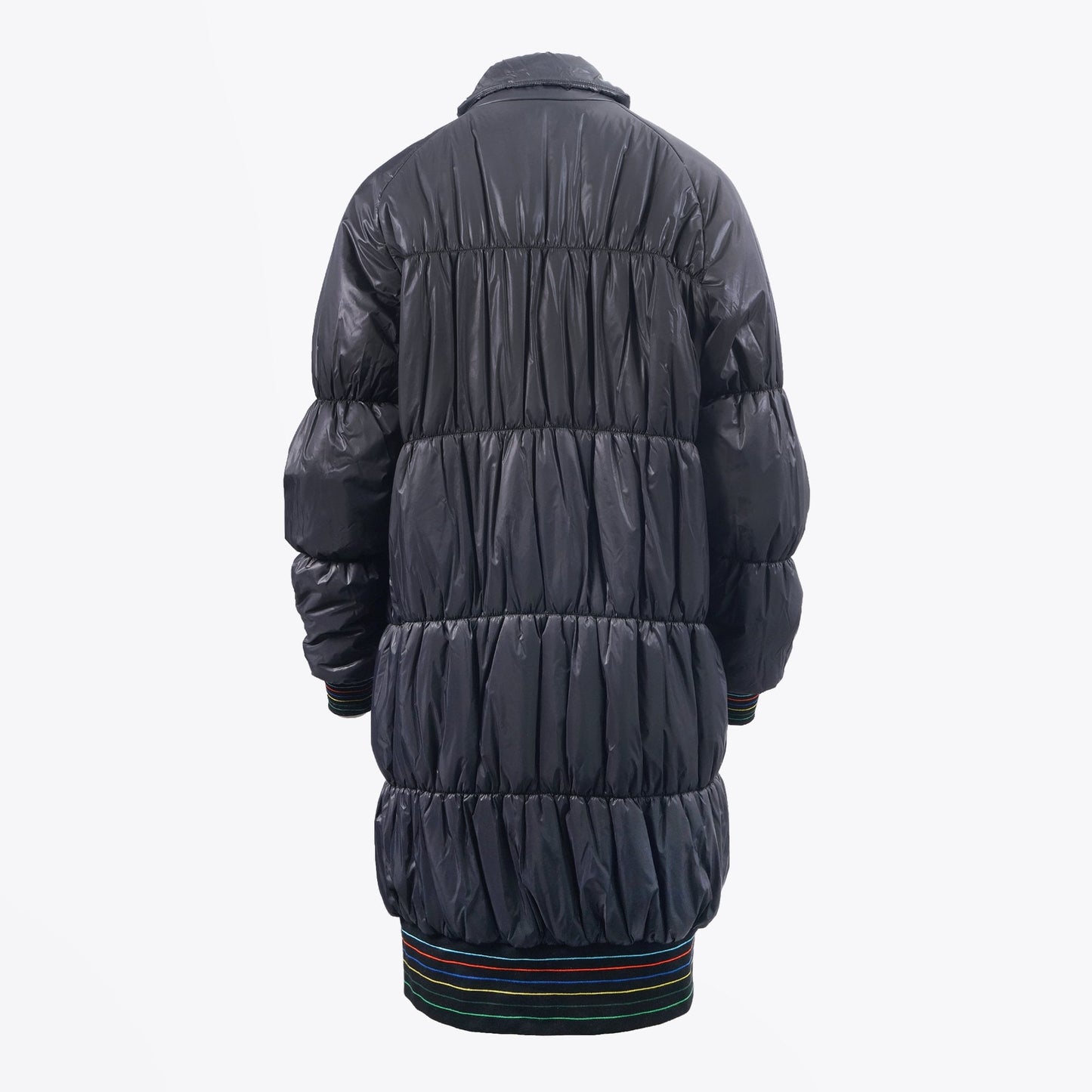 - Quilted Coat With Stripe Waistband And Cuffs - Black