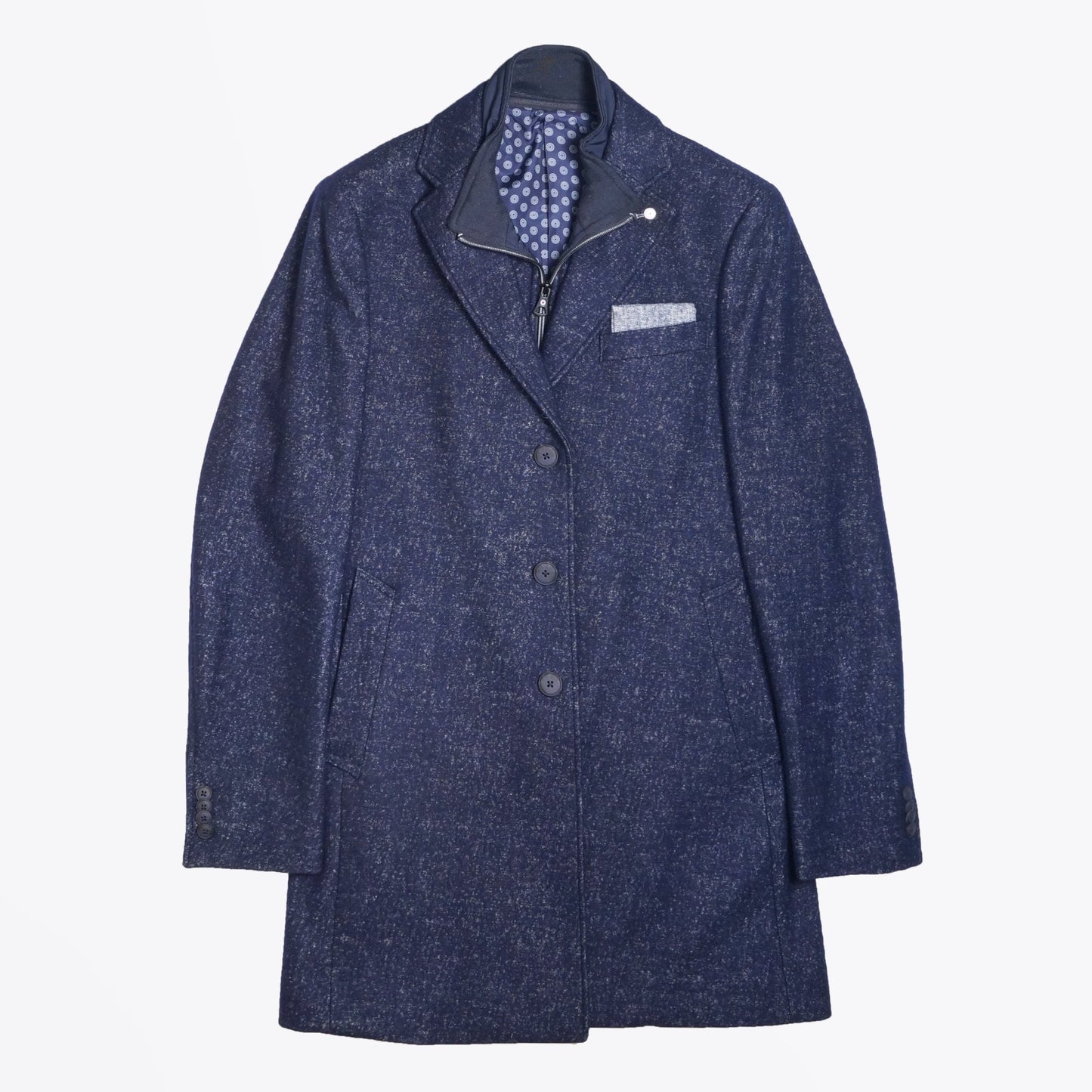 - Wool Speckled Overcoat - Navy