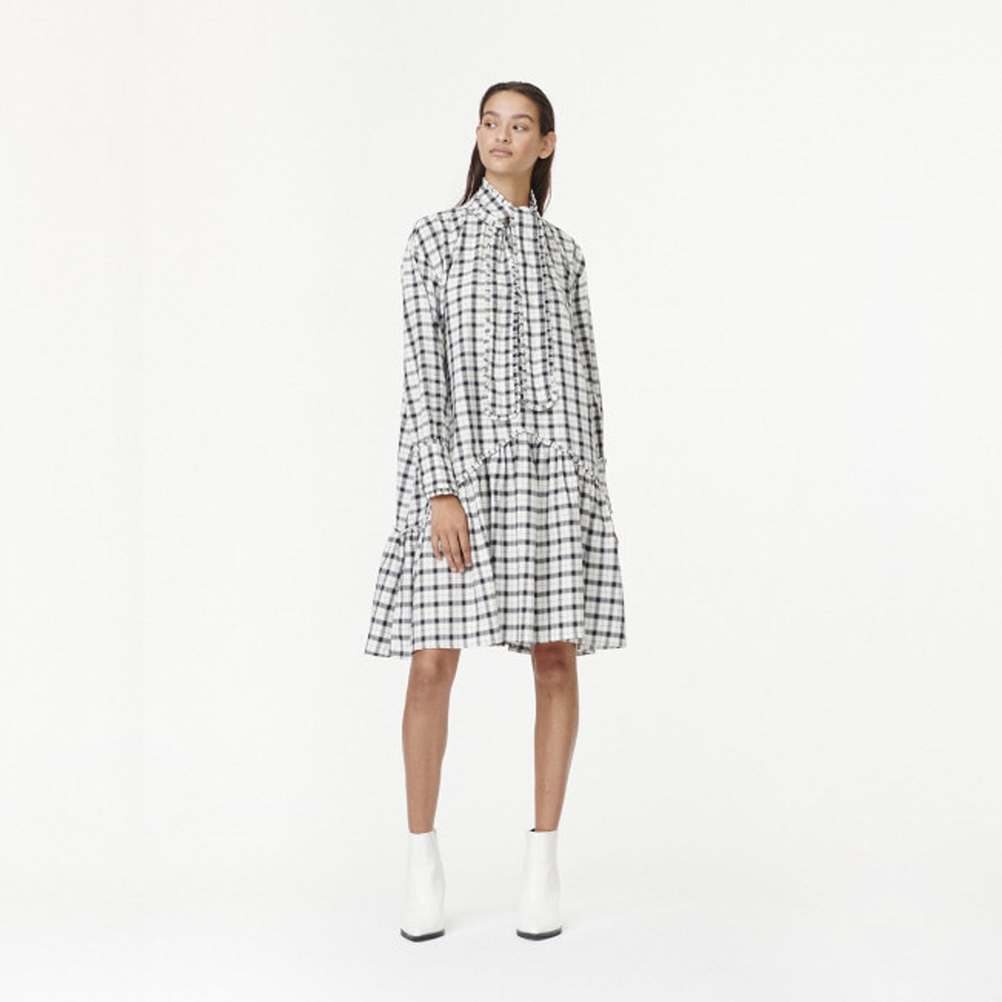 - Checked Dress - White