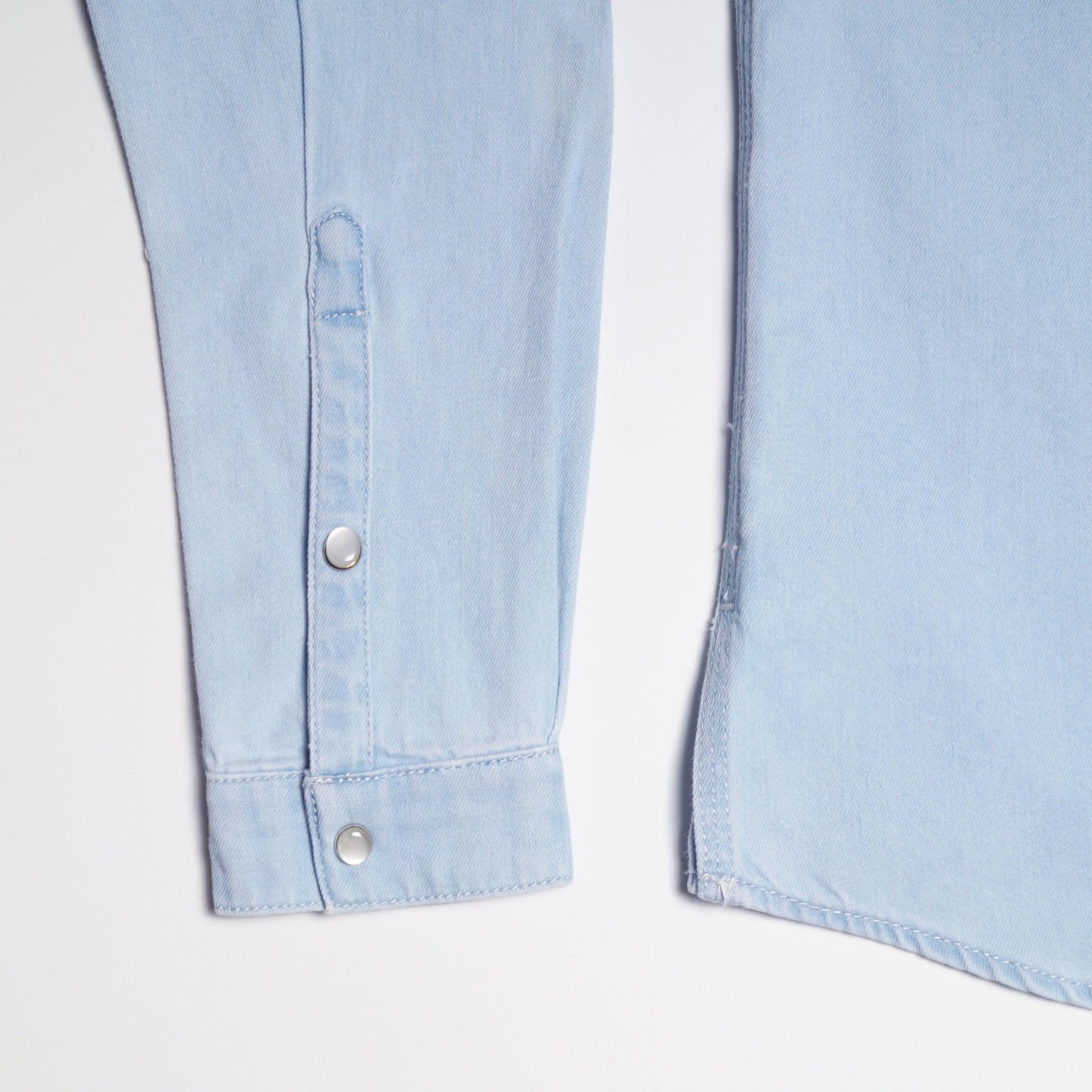 - Pleated Collar Denim Shirt - Blue