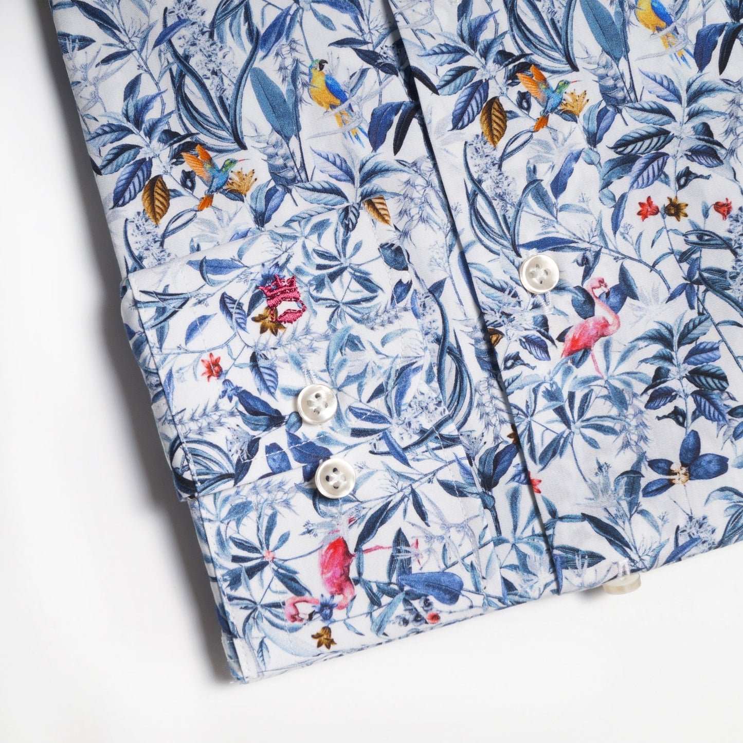 - Cotton Bird Print Shirt - Blue