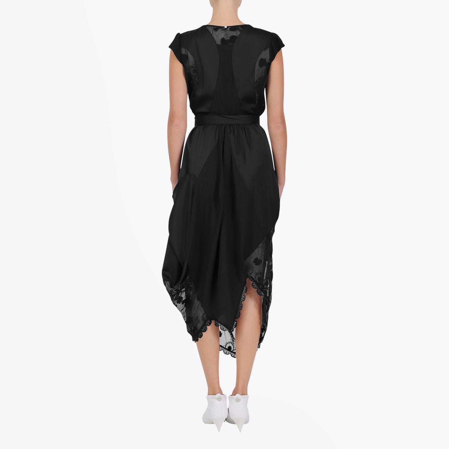- Springtide - Satin Draped Dress with Belt - Black