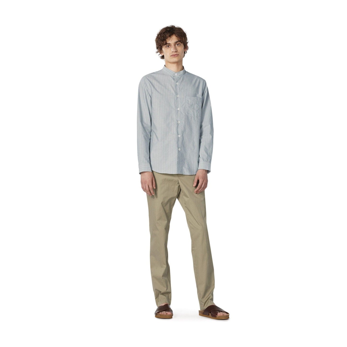 - Alejandro - Stripe Grandad Shirt - Blue/Grey