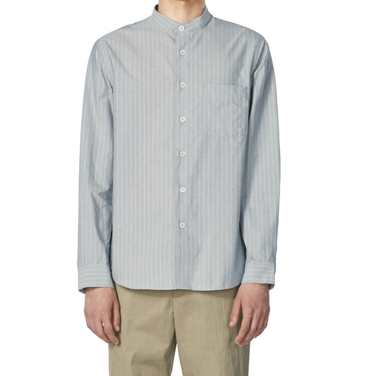 - Alejandro - Stripe Grandad Shirt - Blue/Grey