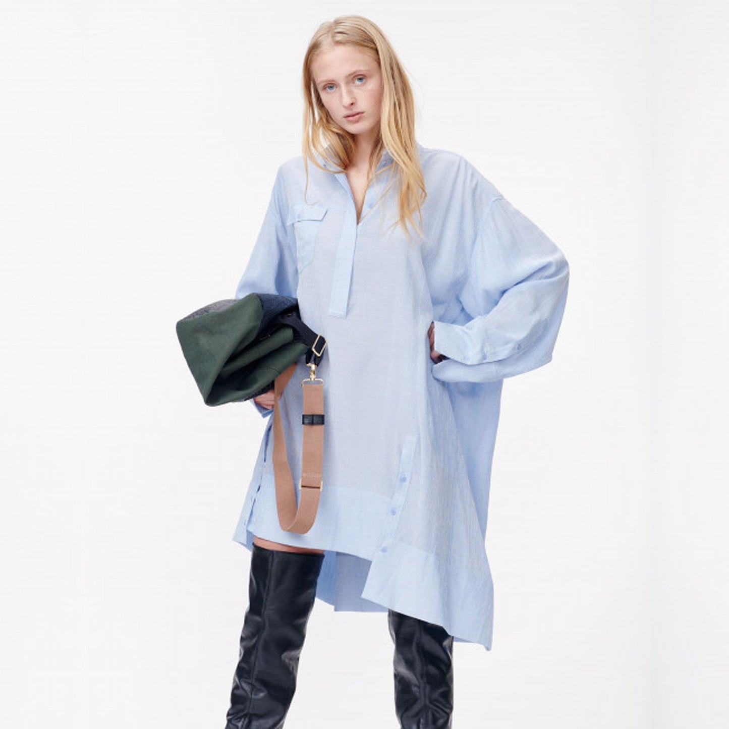 - Oversized Shirt Dress - Blue