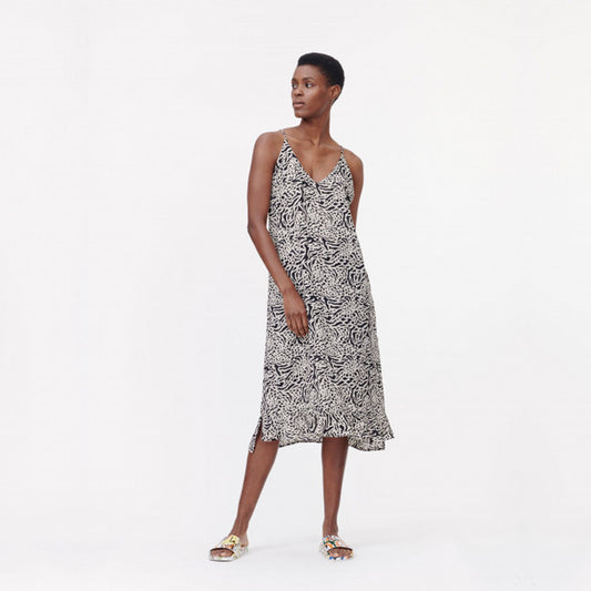 - Animal Print Midi Dress - Black/Off-White