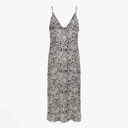 - Animal Print Midi Dress - Black/Off-White