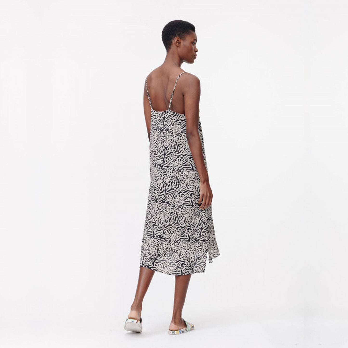 - Animal Print Midi Dress - Black/Off-White