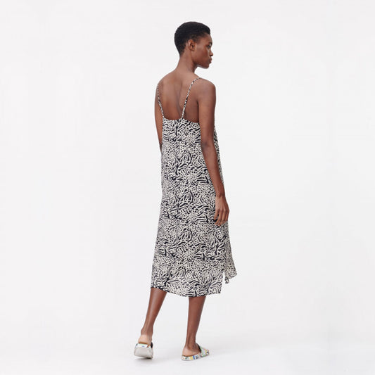 - Animal Print Midi Dress - Black/Off-White