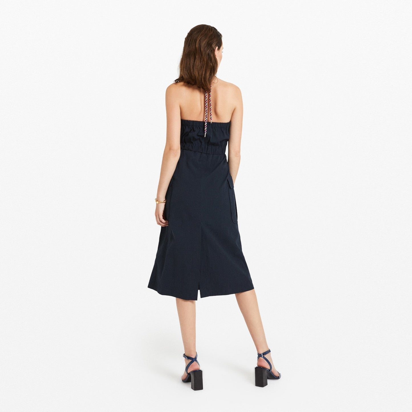 - Cotton Halter-neck Dress - Navy
