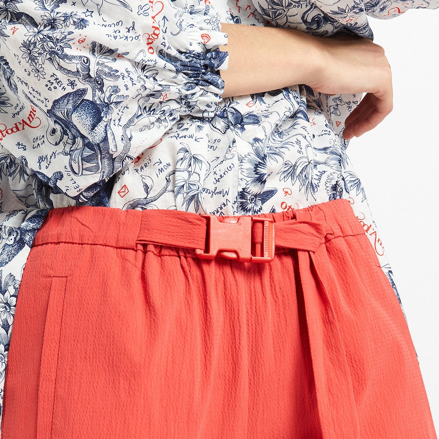 - Cotton Cropped Trousers - Orange/Red