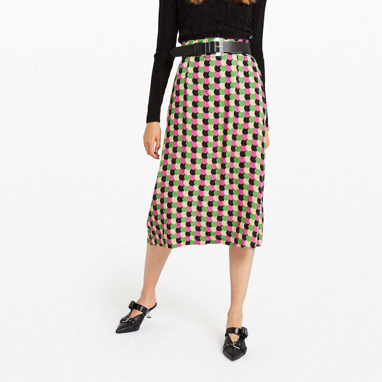 - 'Smile' Print Midi Skirt - Multi